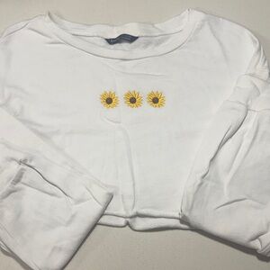 SHEIN White Crew Neck Sweater with Sunflower Embroidery